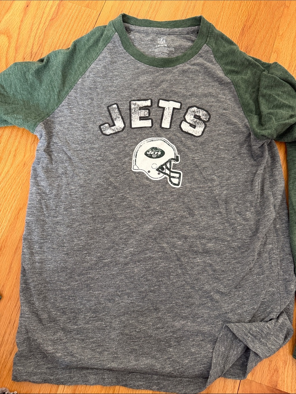 NFL Grey and Green NY Jets  Long Sleeve Tee